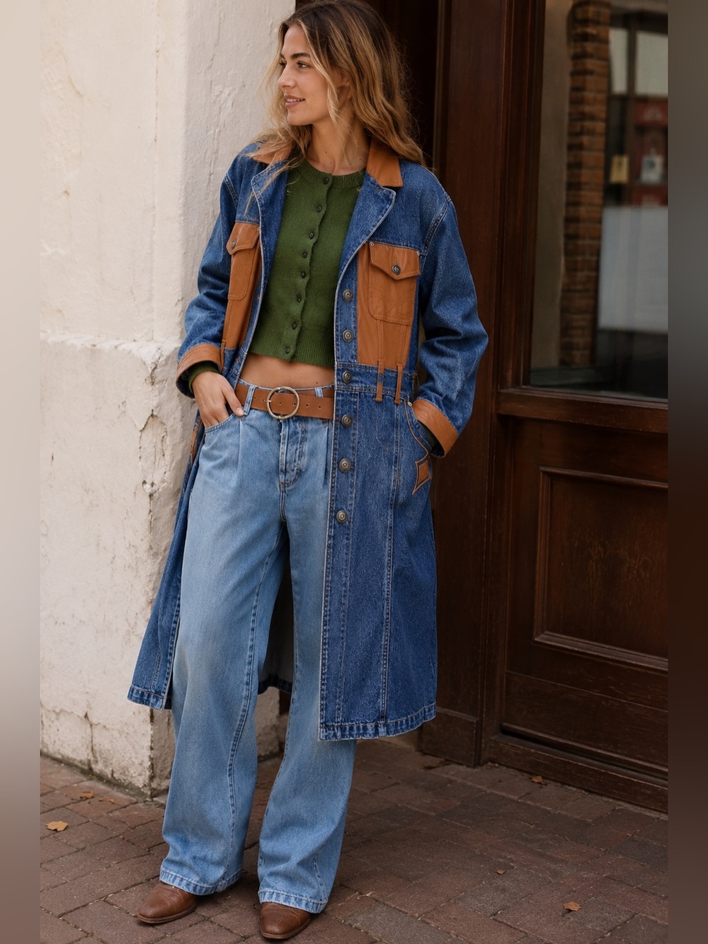 Vintage Western Denim & Leather Duster Jacket |  DG By Diane Gilman | Sz Medium